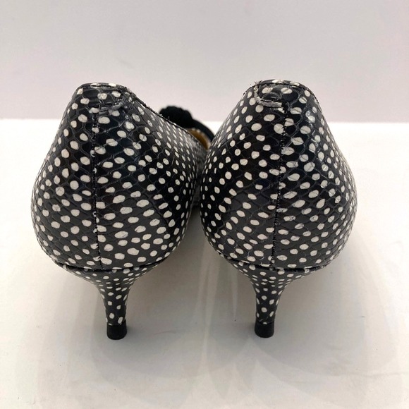 Talbots Sylvie Kitten Heel Bow Pumps Embossed Ocelot Black Leather Womens 8M NEW - Picture 7 of 9